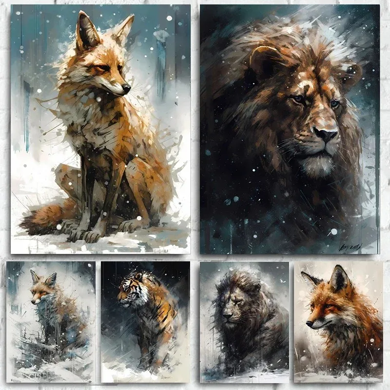 Современный природный пейзаж, холст с принтом без рамы, классический стиль, зимняя сцена с оленем для домашнего декора