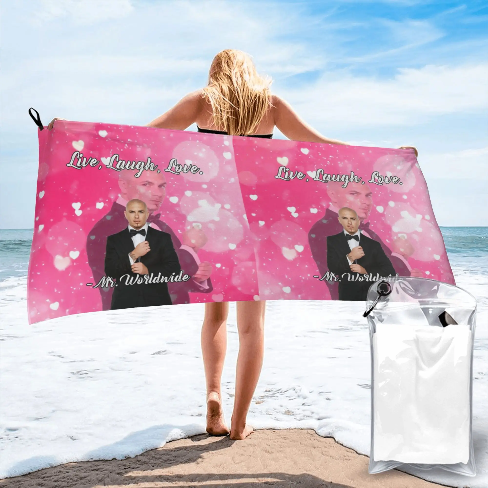 Mr. Worldwide Says to Live Laugh Love Pink Beach Towel Soft Microfiber Quick Dry Absorbent Quick Towels For Yoga