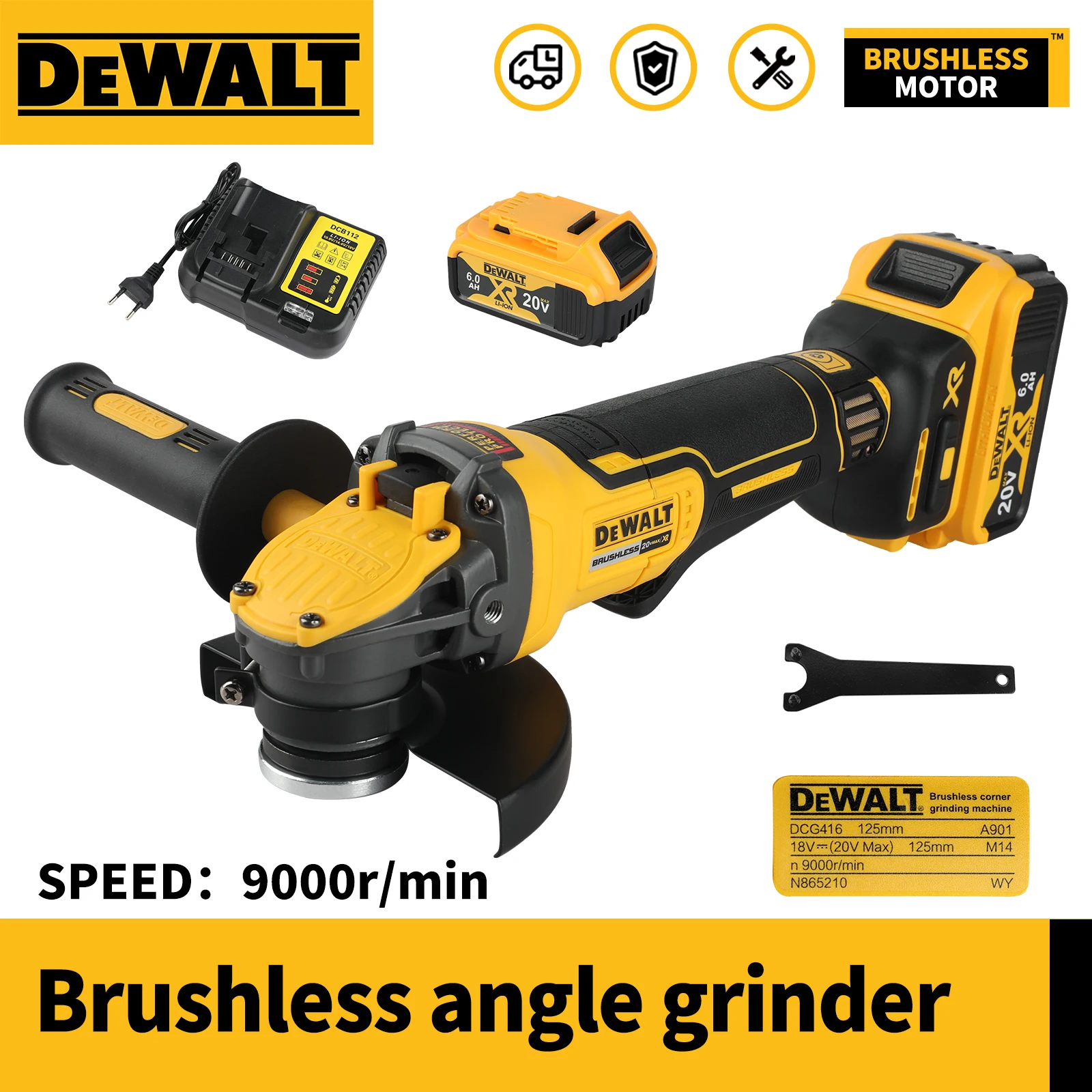

Dewalt 125MM Brushless Electric Angle Grinder Variable Speed M14 Cutter Woodworking Tool for Dewalt 20v Battery Spindle