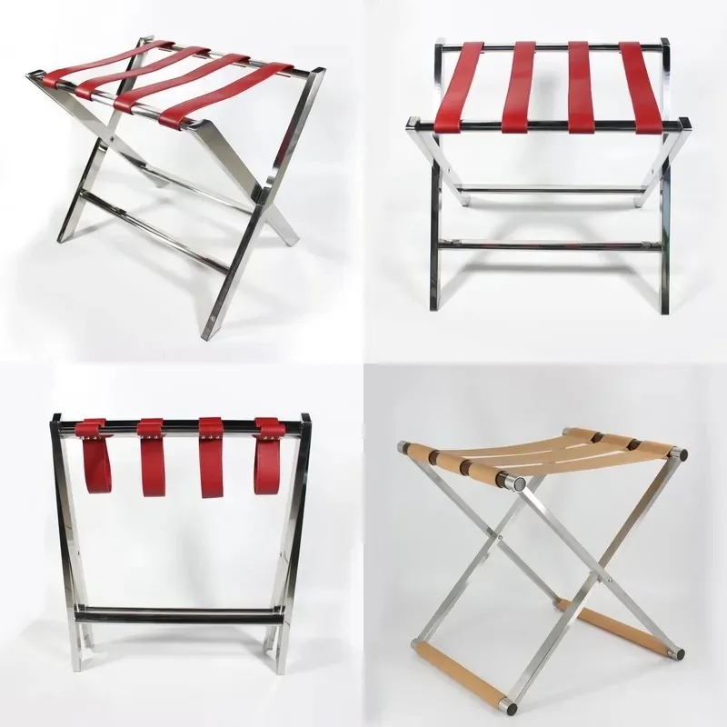 Hotel Stainless Steel Square Tube Folding Luggage Rack Metal Storage Device Wholesale