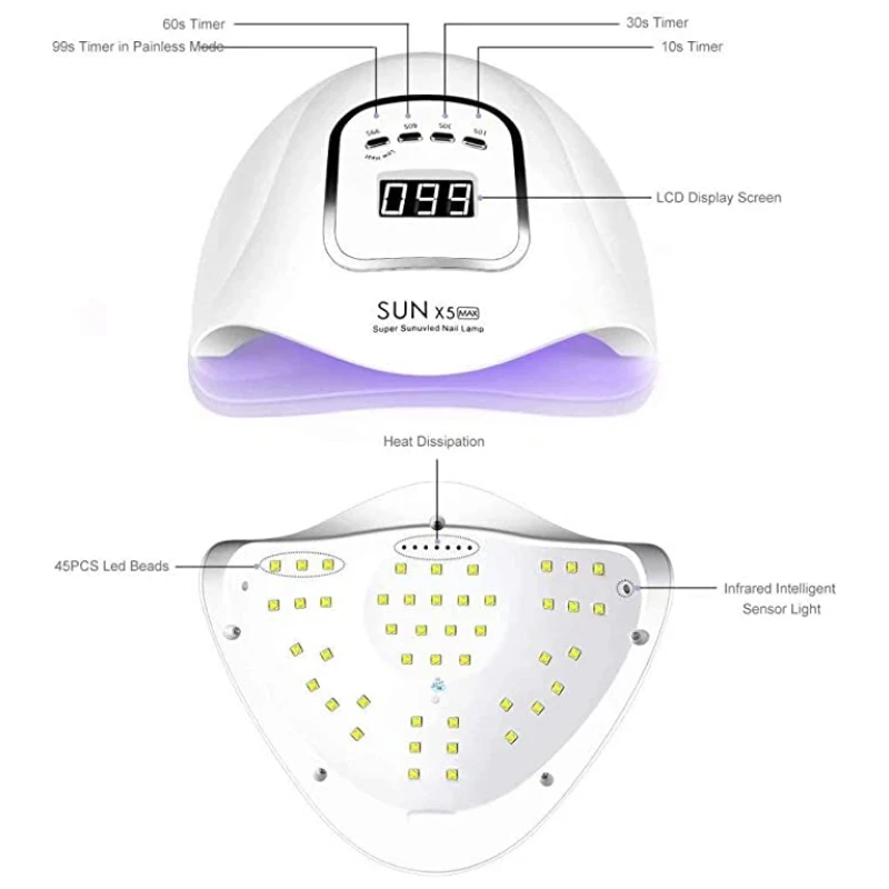 120W LED UV Nail Drying Lamp for Curing Gel Polish 45leds Professional Nail Dryer With Timer Auto Sensor Manicure Pedicure Tools