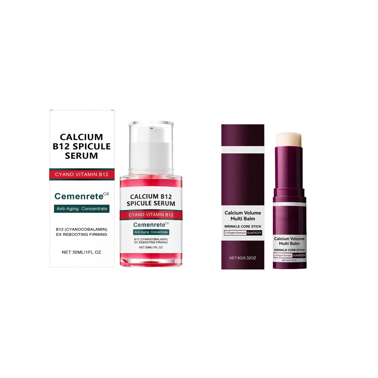 Calcium-Hautpflege-Set, Anti-Aging, Calcium-Volumen, Gesichtsserum, Augenklappen, Multi-Balsam, verblasst feine Linien, reduziert Augenringe, nährt