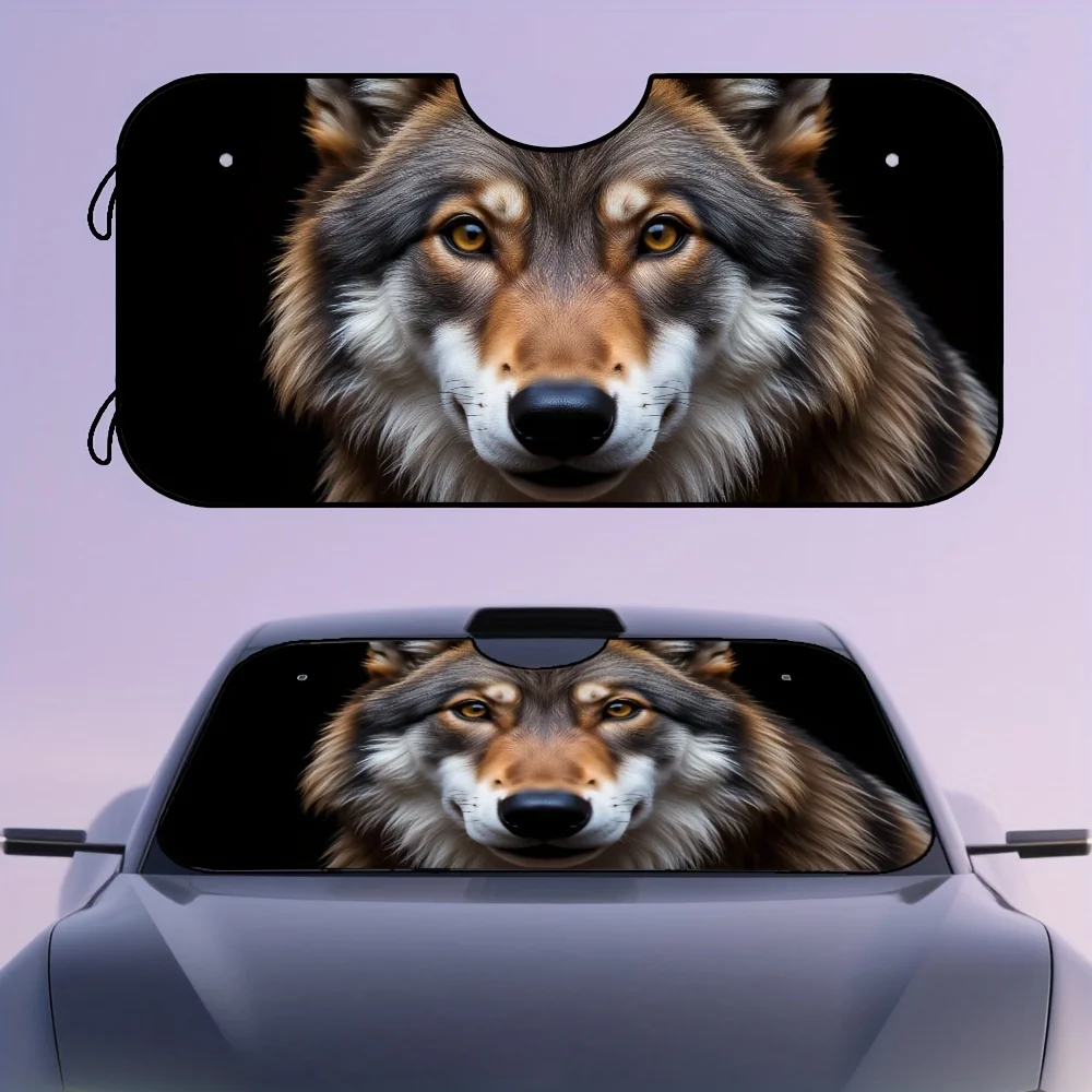 1pc Majestic Wolf Portrait Car Windshield Sun Shade - Foldable UV Protection & Heat Reduction Car Interior Protector With Durabl