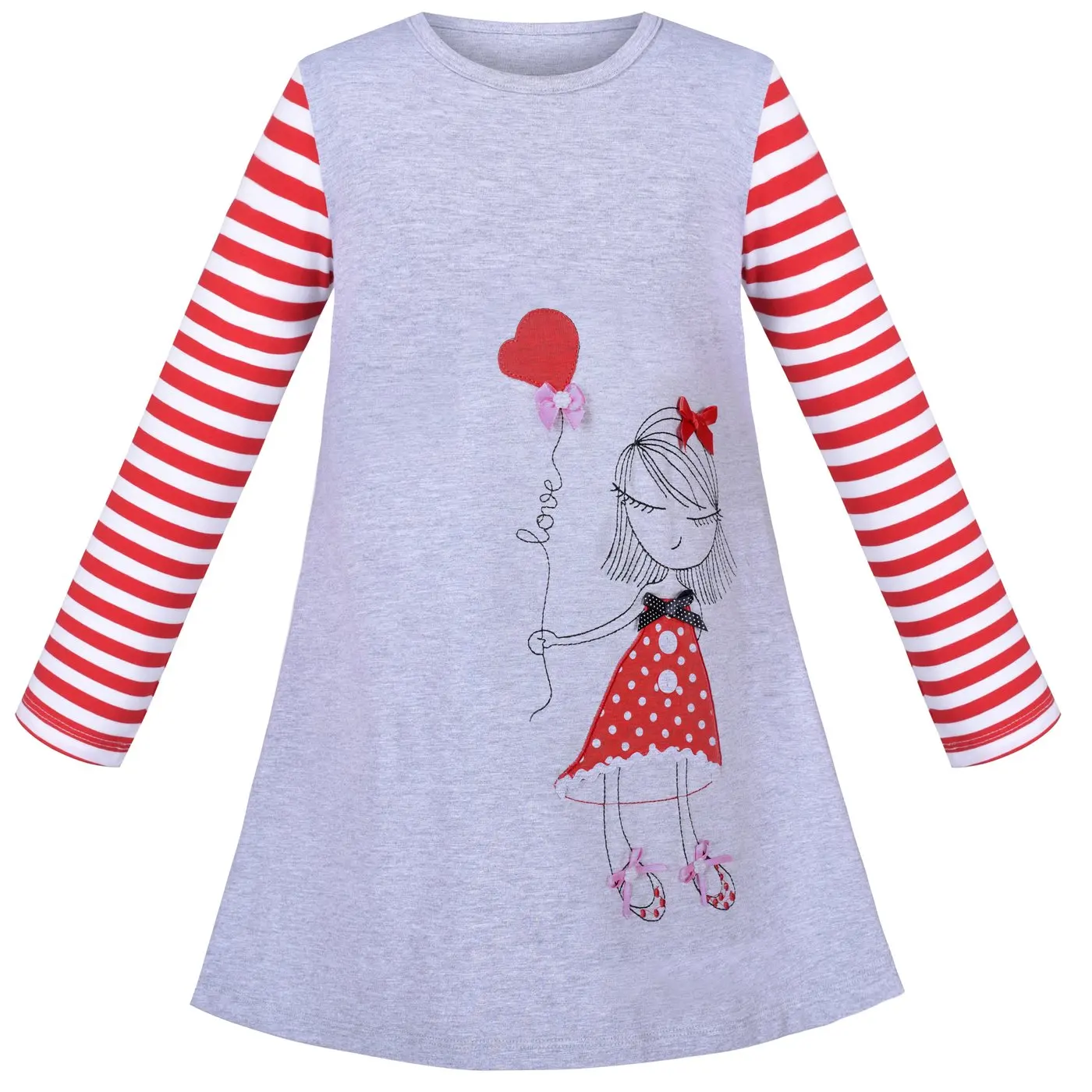 Girls Dress Cotton Long Sleeve Unicorn Embroidery Gray