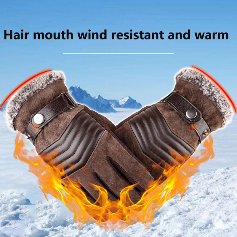 

Touch Screen Winter Warm Men's Gloves Leather Casual Gloves Mittens For Men Outdoor Sport Full Finger Glove