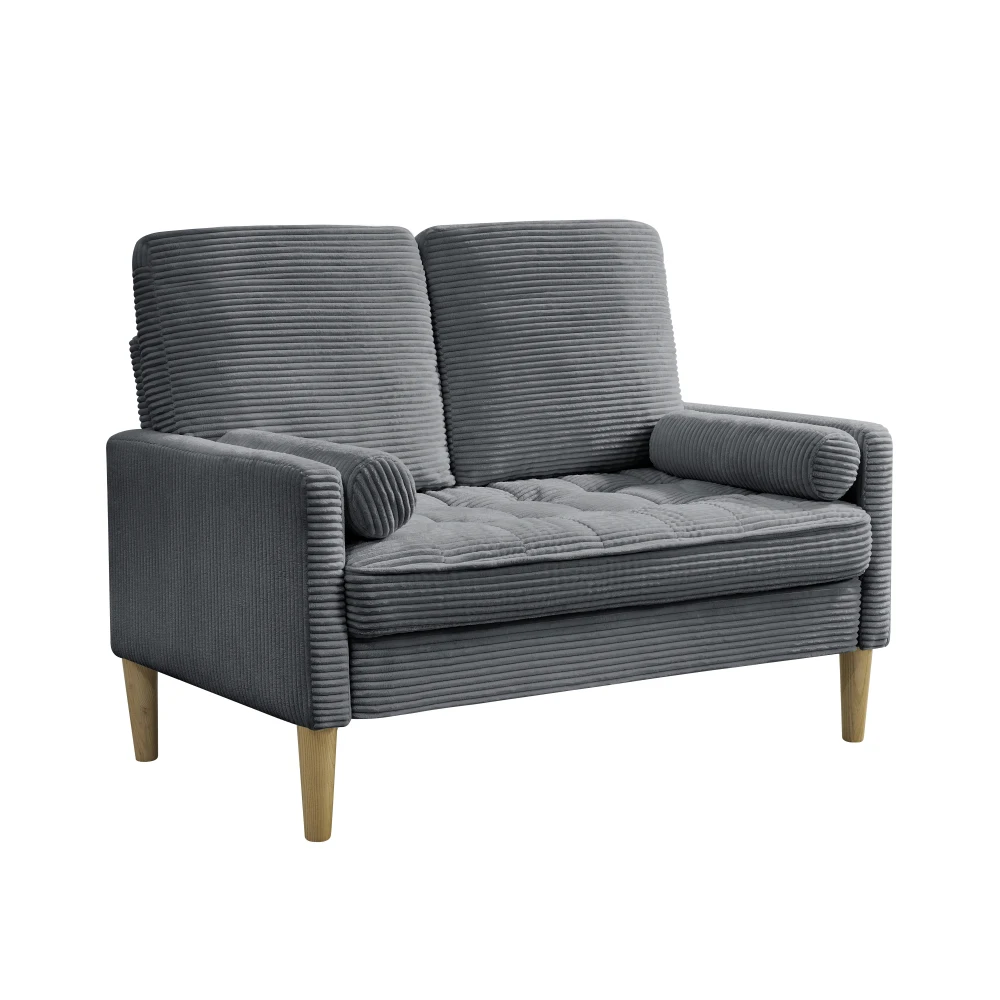 2-Sitzer Cord-Sofa, Skandinavischer Stil Stoffcouch mit Gepolsterten Kissen, Kompaktes Sofa für Wohnzimmer, Apartment