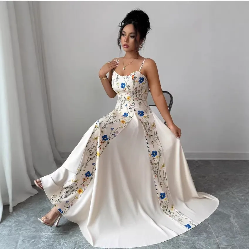 Prom Dress Evening Wedding Guest Elegant Party Sleeveless A Line Spaghetti Strap Satin Like Fabric Side Slit Skirt Open Back