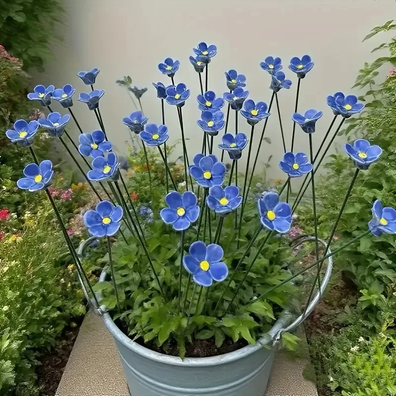 5X künstliche Blätter, ländliche Wildblumen, Blumen aus Keramik, handgefertigt, künstliche Blumen, kreative Kunst, Blumen, Heimdekoration, Party, Gartendekoration