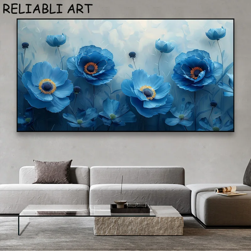 Blue Green Yellow Watercolor Flower Poster and Prints Modern Canvas Painting Wall Art For Living Room Home Decor No Frame