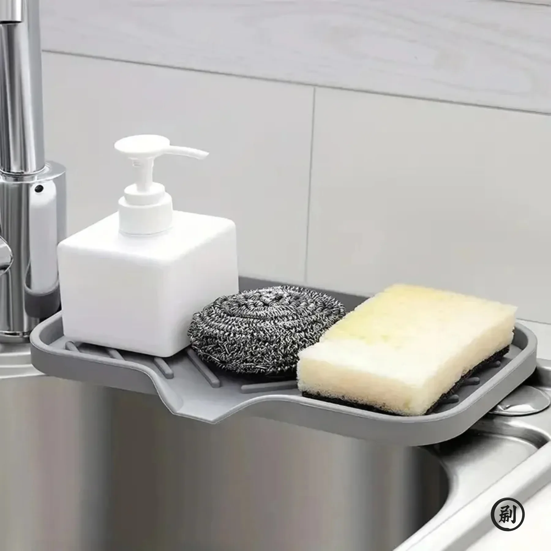 Sink Silicone Tray With Drain Soap Sponge Storage Holder Countertop Sink Scrubber Brush Storage Rack Kitchen Organizer