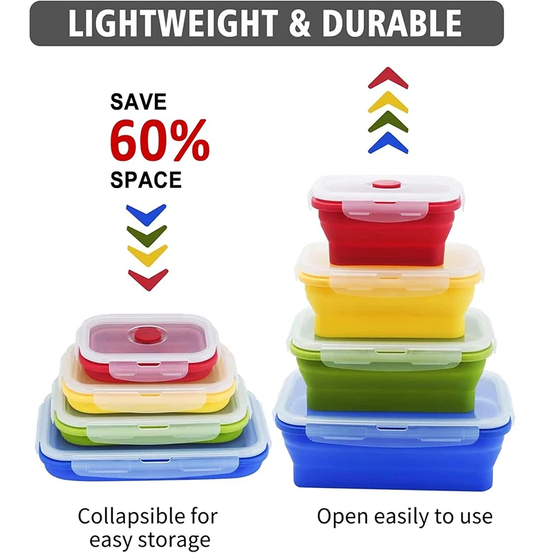 350ml 540ml 800ml 1200ml Collapsible Bento Lunch Box Silicone Portable Food Storage Container With Lids For Microwave