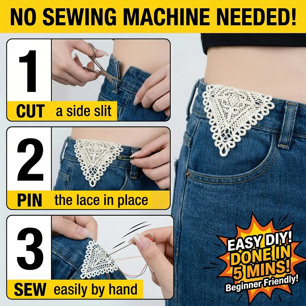5pcs Bohemian Embroidered Flower Patches Hand Sewn Jeans and Skirt Waistband Extender Waist Reduction To Enlargement