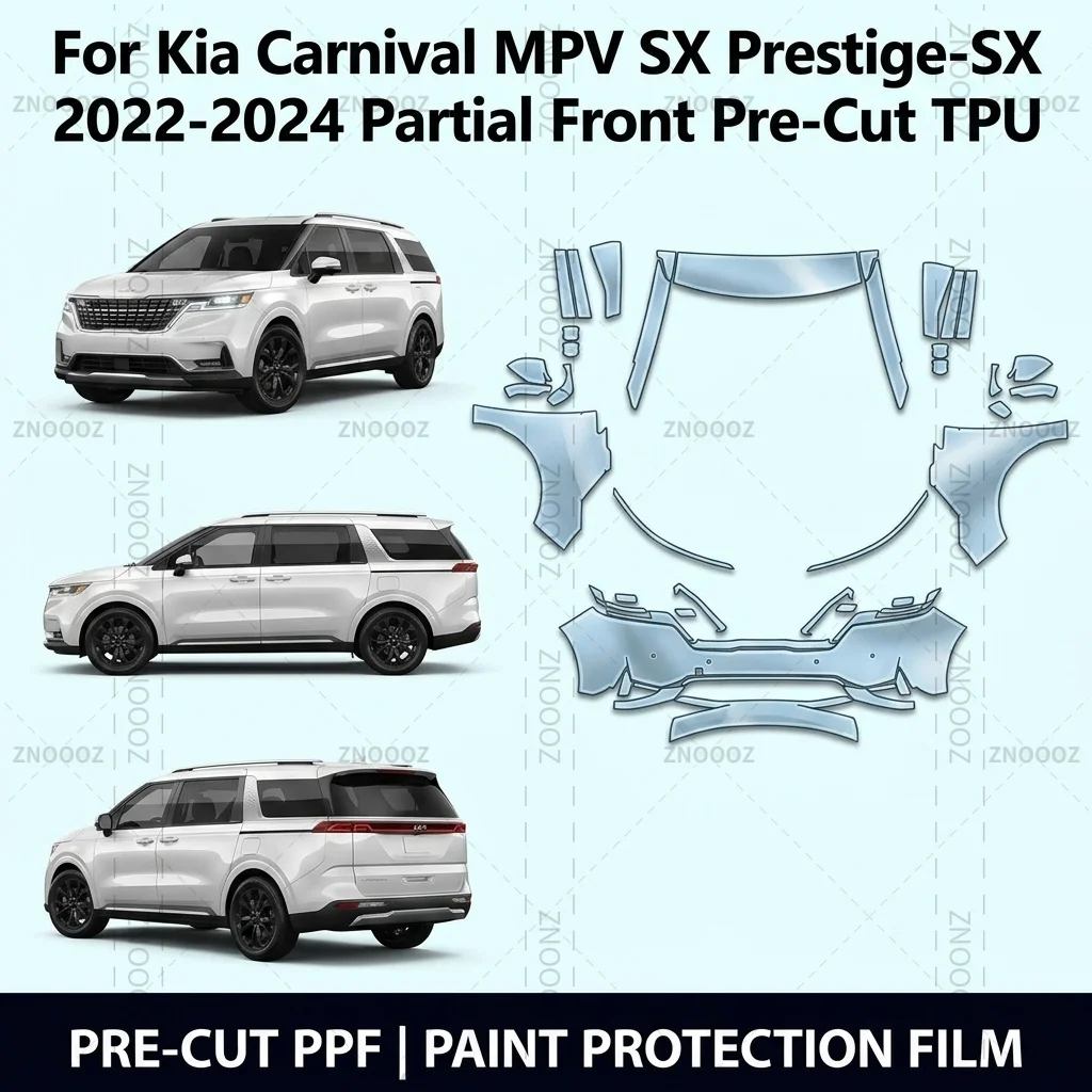 For Kia Carnival MPV SX Prestige-SX 2022-2024 Partial Front Pre-Cut TPU Paint Protection PPF Kit, Clear/Matte/Black, Anti