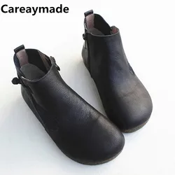 Careaymade-Genuine leather wide version Casual short boots,Winter wool plush warm women shoes,Large size women's boots size35-45