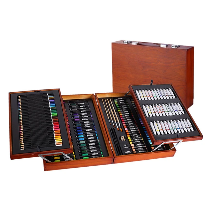 Deluxe Wooden Art Set Crafts Drawing Painting Kit Color Pen Painting Tool Set For Adults Artist Beginners