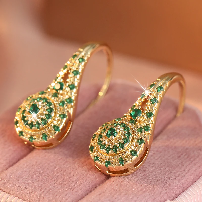 Elegante, luxuriöse, farbenfrohe Ohrringe mit kubischem Zirkon, minimalistisches Design für Damen, exquisite vergoldete Ohrringe, Bankett- und Party-Schmuck – Detail 9