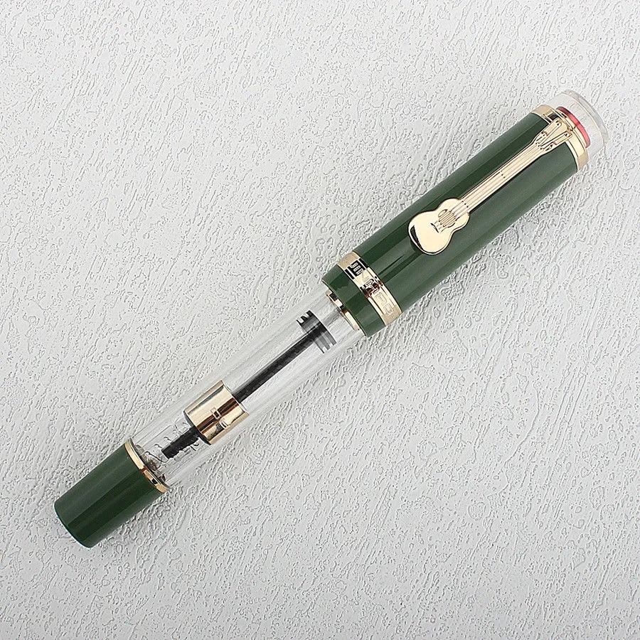 Hot Jinhao 1935 TIANDAO Fountain Pen Transparent Green Red Ink Pen F/M Nib Creative Golden Guitar Clip Office Pens Gift Supplies
