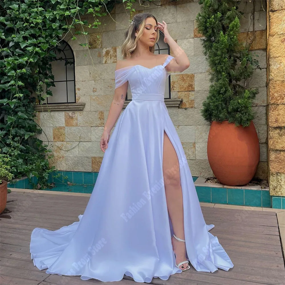 Vintage Elegant Slim Backless Evening Dresses Off The Shoulder Sleeveless High Slit Simple Mopping A-Line Party Prom Gowns 2024