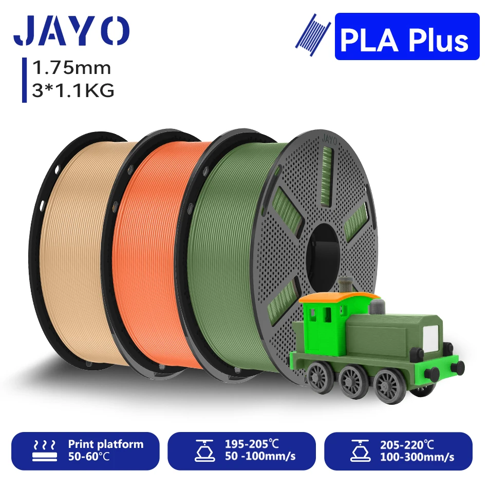 JAYO 3,3KG PLA+ Filament 1,75MM PLA Plus 3D-Drucker-Filament 1,1KG/Rolle für FDM, ordentlich gewickelt, farbenfrohes 3D-Druckmaterial für 3D-Drucker & 3D-Stifte