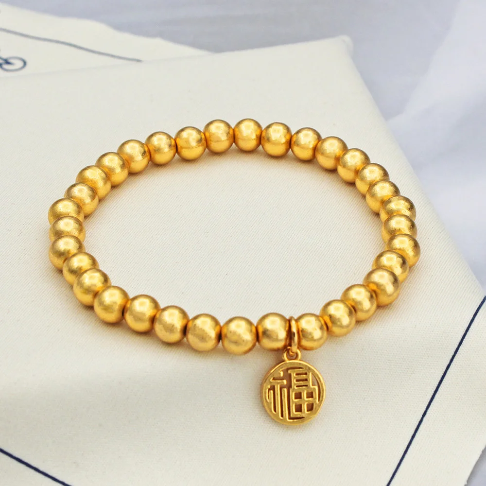 

Fashion gold bracelet girls gold plated 24k matte small gold beads lucky Nafu bracelet men's and women's copy gold jewelry