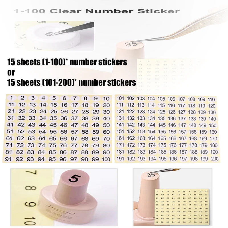 15 Sheets 1-200 Nail Polish Number Sticker Label Gel Varnish Glue Bottle Lipstick Nails Tip Display Mark Numbering Manicure Tool