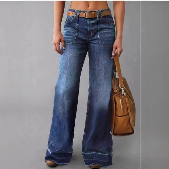 

plus Size Women's Denim Jeans Straight Leg mid Stretch Natural Waist Deep Color Casual Pants for Teenage And Young Women