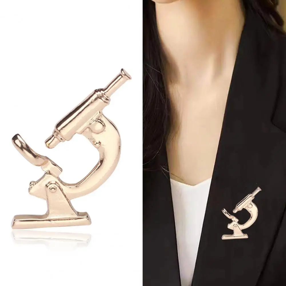 Creative Alloy Microscope Shape Brooch Glossy Surface Women Pin Suit Lapel Shawl Scarf Badge Gift Coat Clothing Accessories