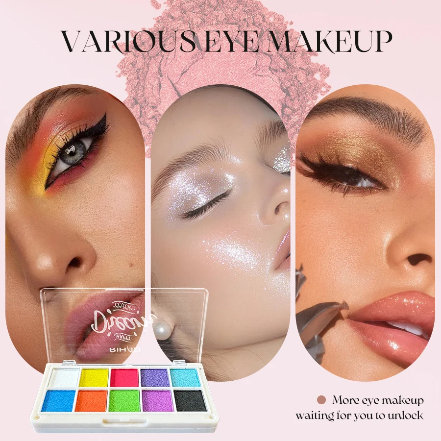 Mini scatola per trucco a doppio strato Palette di ombretti glitterati policromati Shimmer Pigment Board Blush e polvere monocromatici