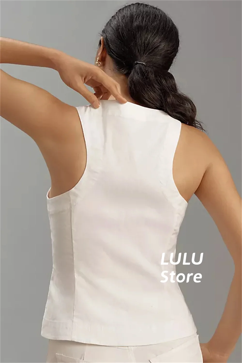 Women's Linen Vest White Wide Shoulder Strap V-Neck Lightweight and Comfortable Sleeveless Summer Versatile Female Coat Top