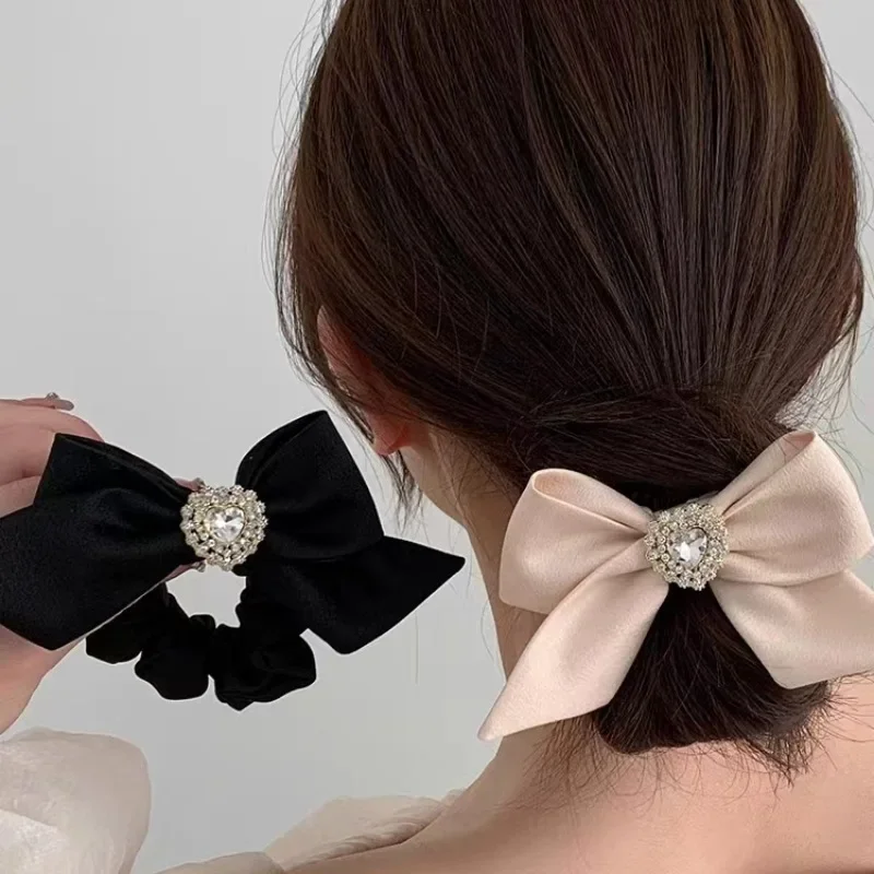 Nieuwe Effen Kleur Satijn Strik Haartouw Vrouwen Koreaanse Liefde Stijl Hoofd Ringen Stropdassen Mode Temperament Elegante Meisjes Haaraccessoires