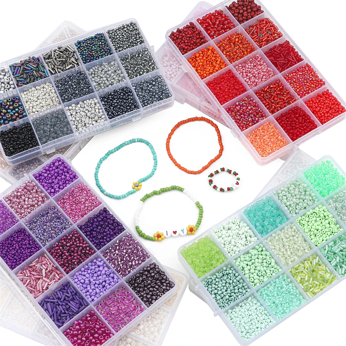 150g1set Glass Accessories 15 Grid Glass Rice Bead Tube Bead Material Bag Making Beaded Bracelet Necklace Jewelry Loose Beads