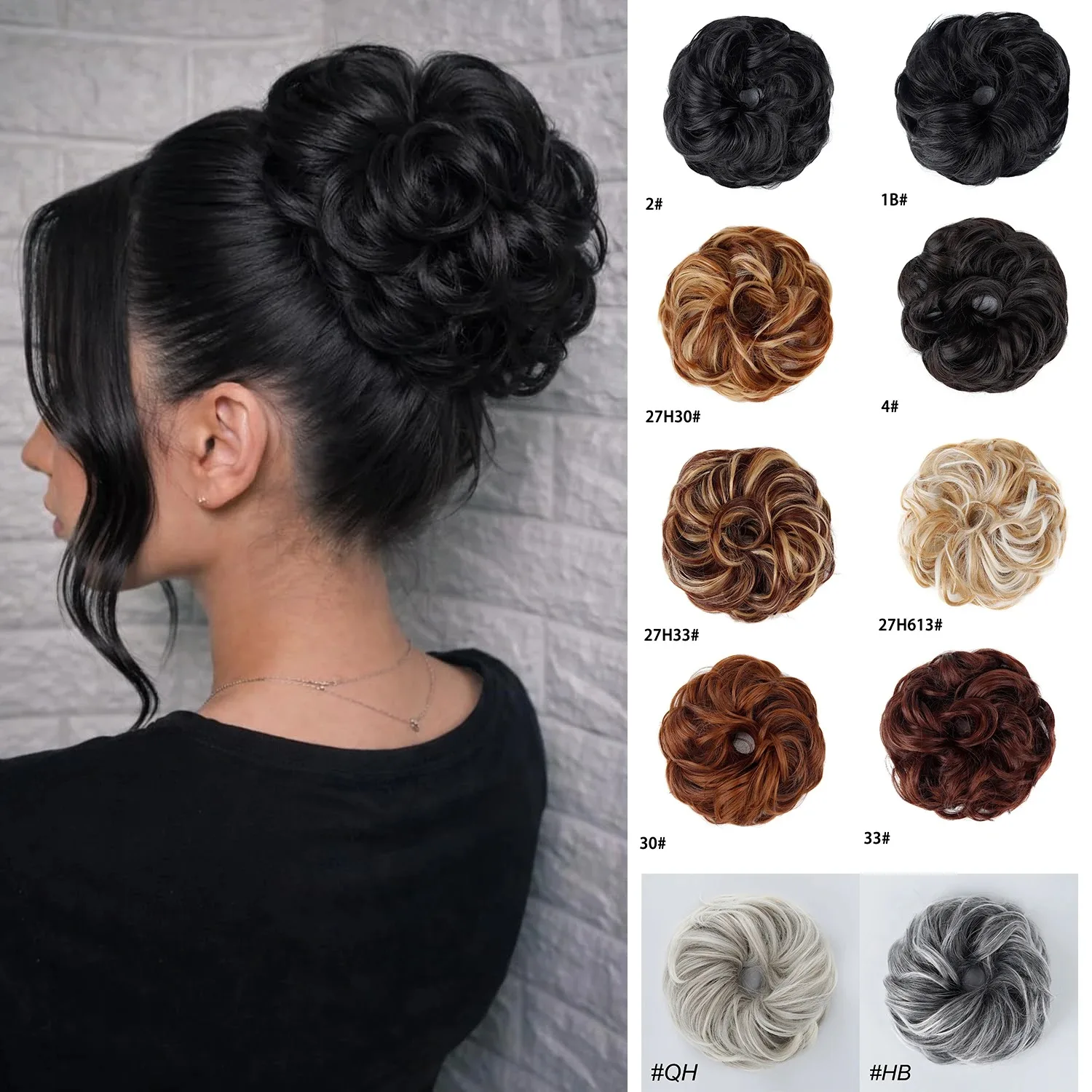 

Messy Bun Hair Piece Wavy Curly Scrunchies Synthetic Chignon Ponytail Hair Extensions Thick Updo Hairpieces for Women