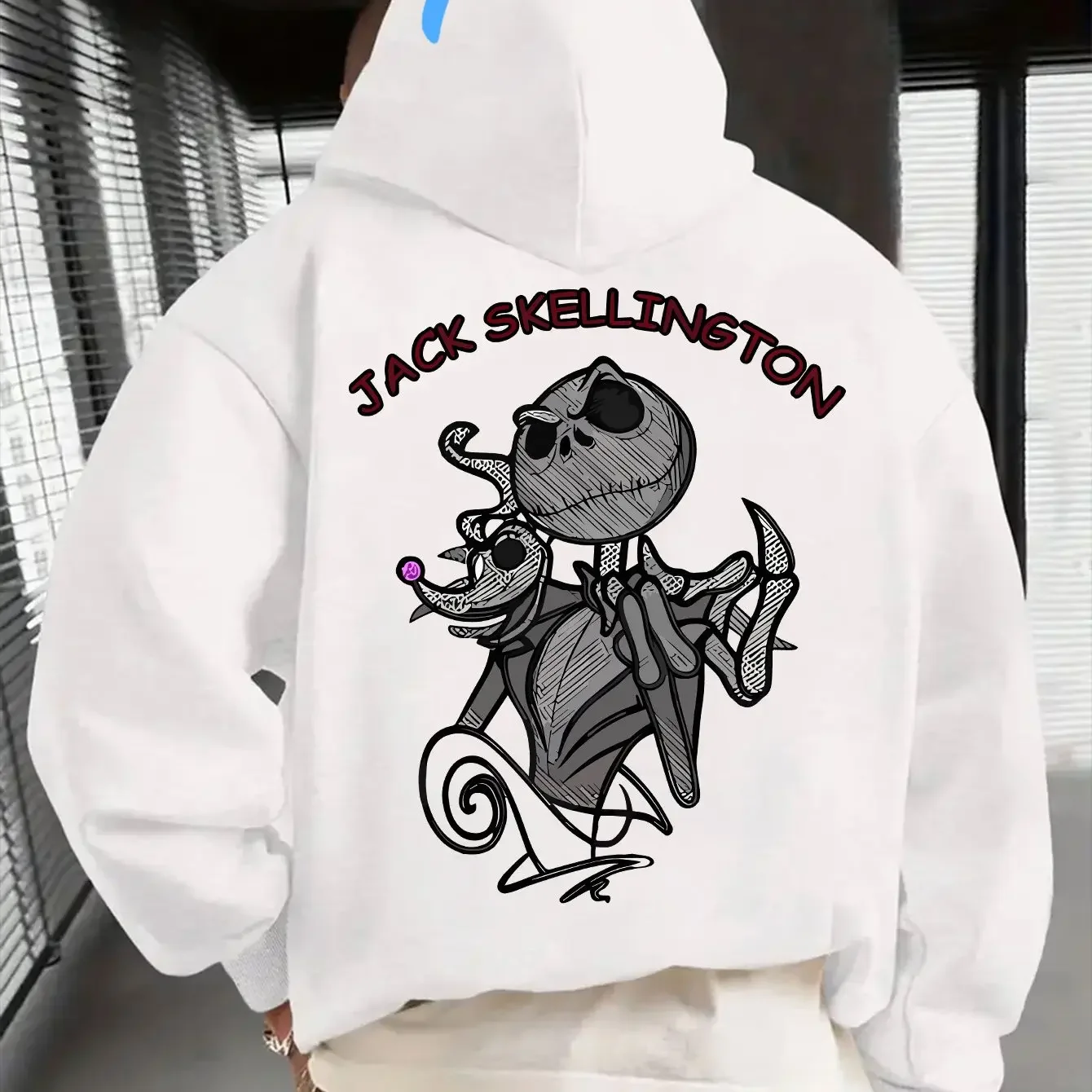 Jack Skull Print Hoodie Diablo Loose Hoodie Unisex-Kapuzenpullover für Herbst/Winter mit Kapuzen-Kordelzug-Design