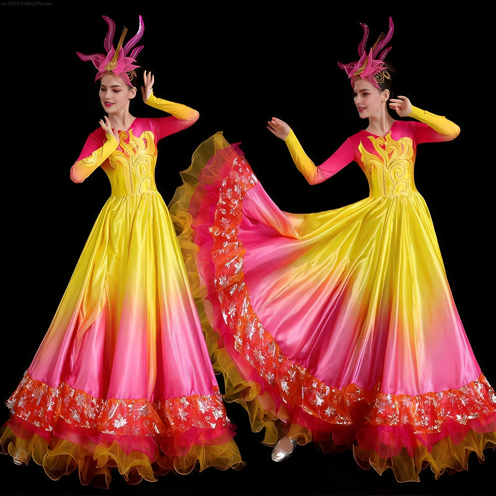 

Women Multiple Colors Long 360/540/720 Degree Full Swing Dance Skirt Stage Performance Cosplay Outfit Ballroom Partner Dress