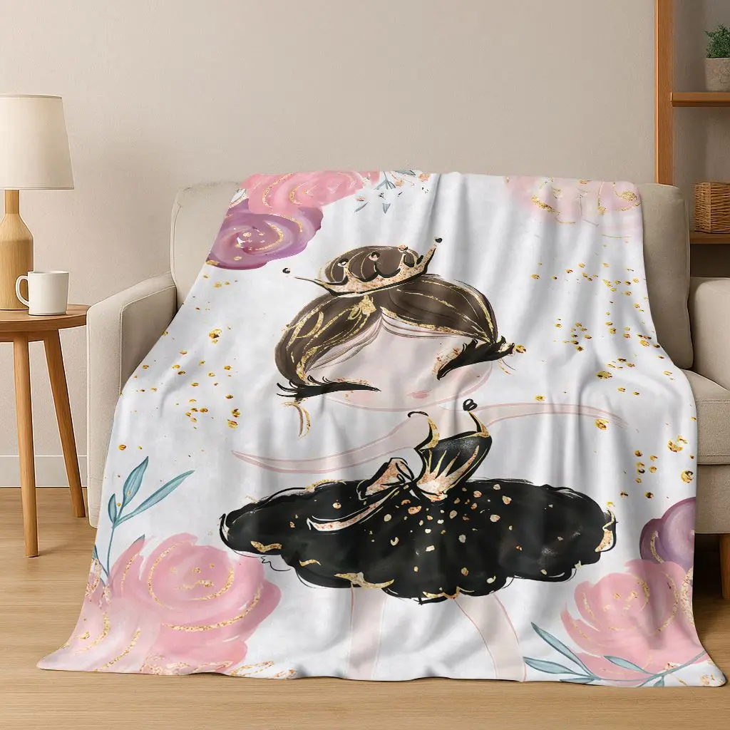 

Elegant Ballet Dacing Girl Ballerina Cartoon Flannel Blanket,Cozy Soft Throw Blanket for Home Bedroom Bed Sofa Cover Gift Kids