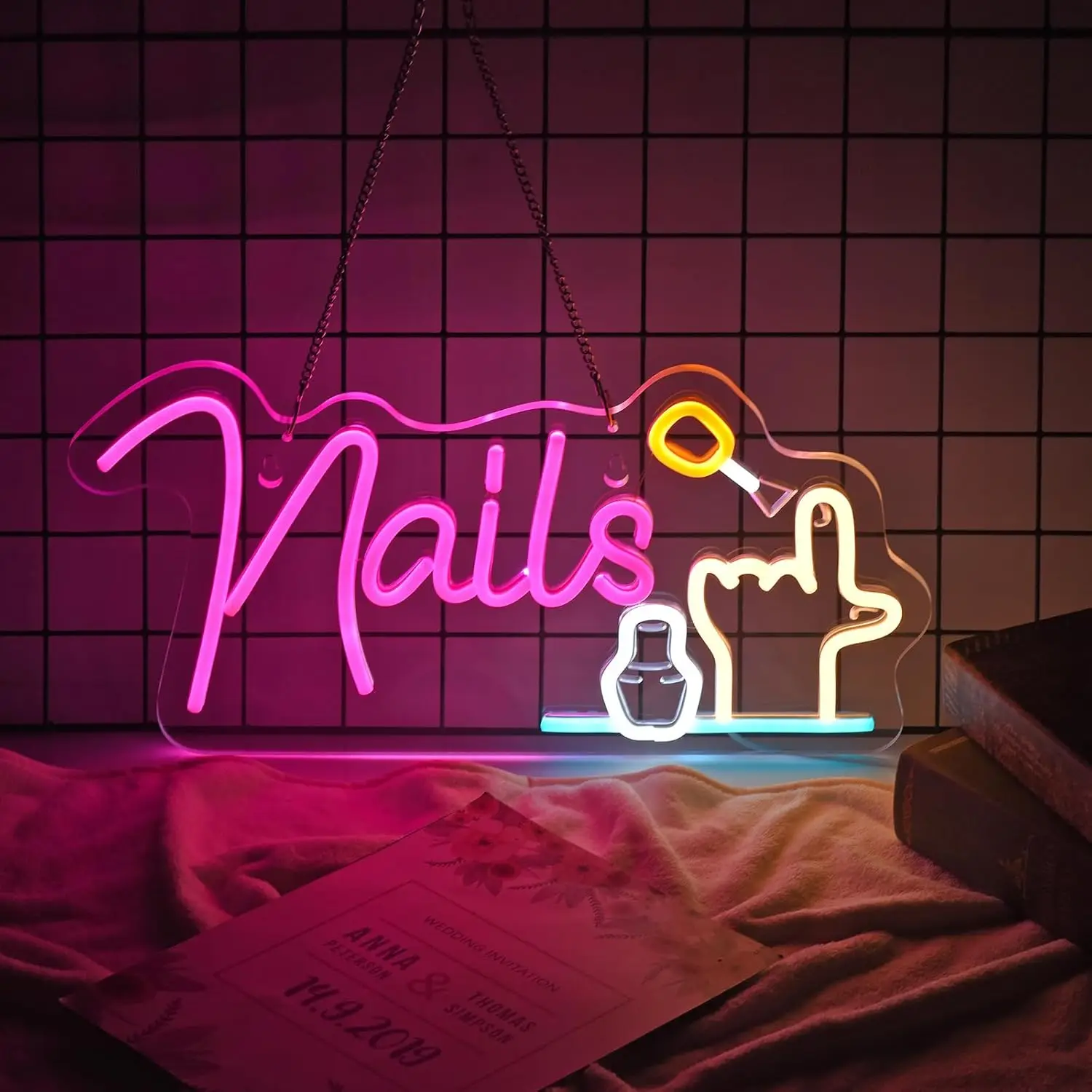 Nails Neon Sign Led for Wall Decor Beauty Salon Up Sign for Business Nail Room Spa Studio Bedroom Dorm Dimmable Usb Powered