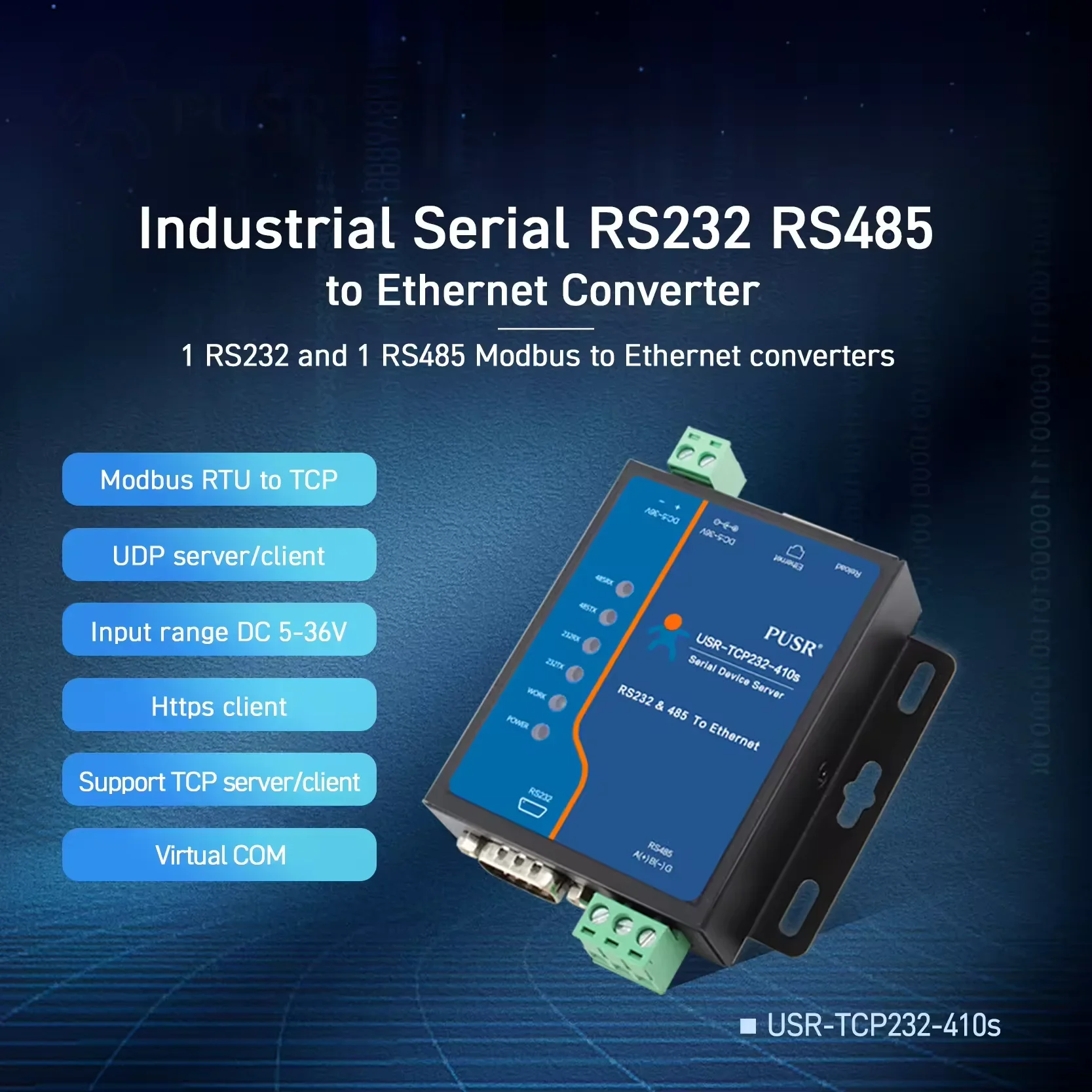 USR-TCP232-410S Modbus RTU to Modbus TCP Gateway Serial RS232 RS485 to Ethernet Converters TCP IP protocol IoT Device