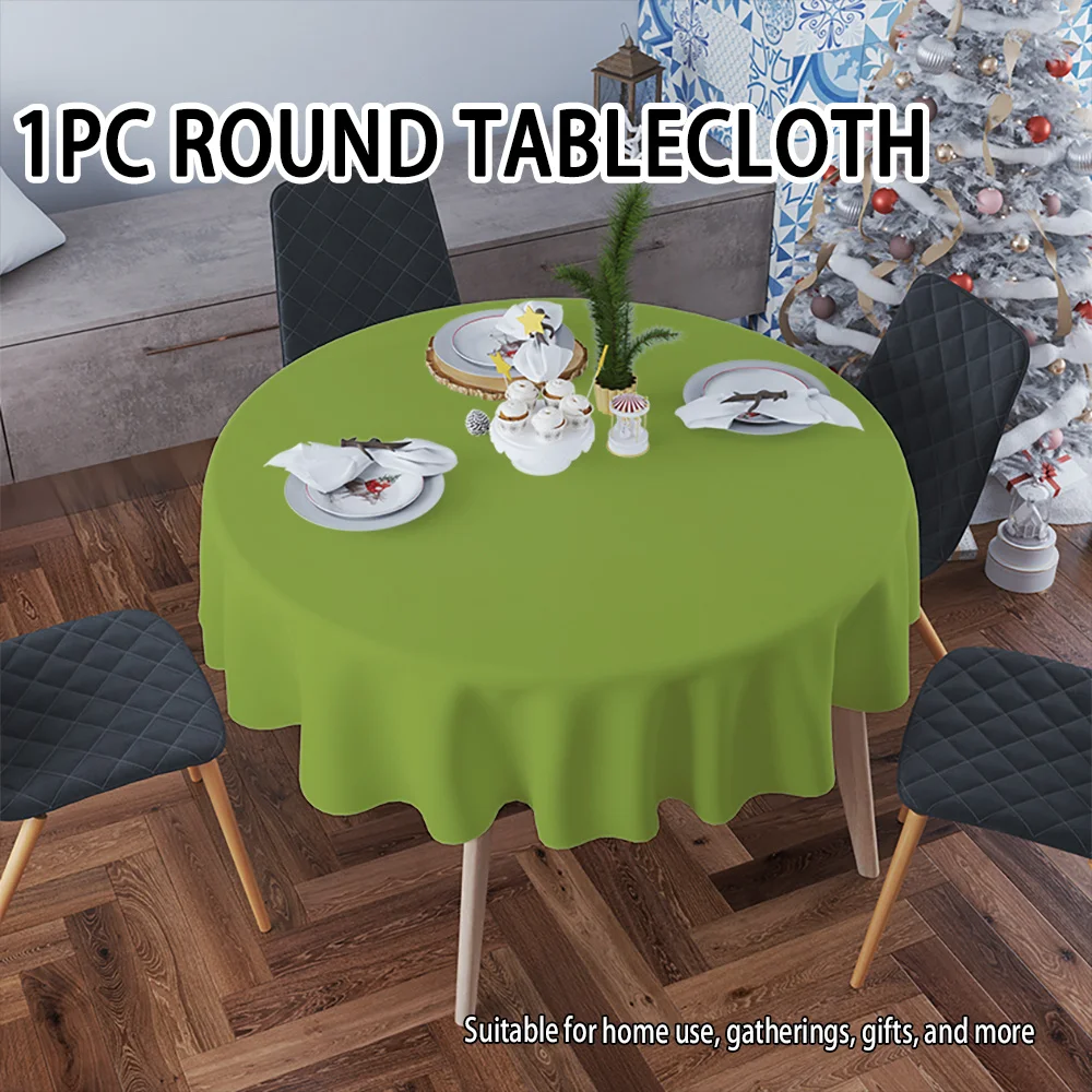 The new printed round tablecloth is a pure shade of green, presenting a refreshing green hue throughout.