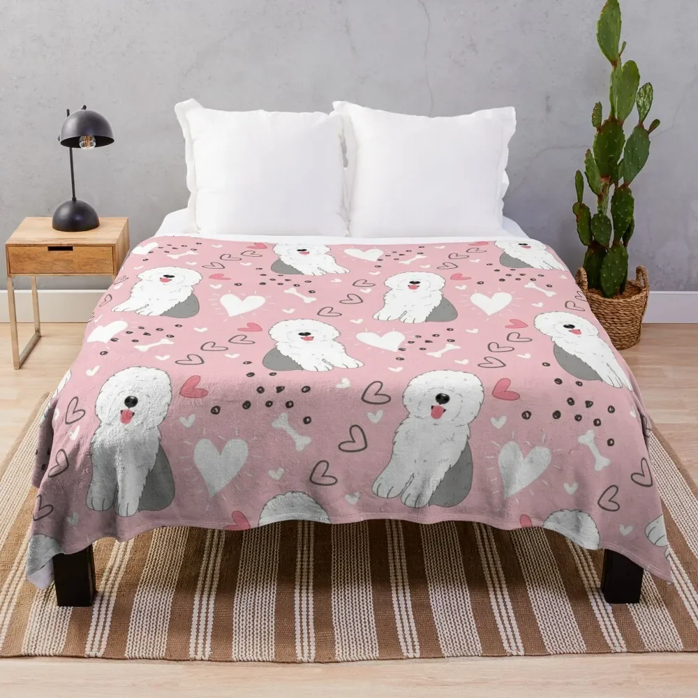

Cute Grey Gray and White Old English Sheepdog Puppy Throw Blanket Baby Cute Flannels Blankets