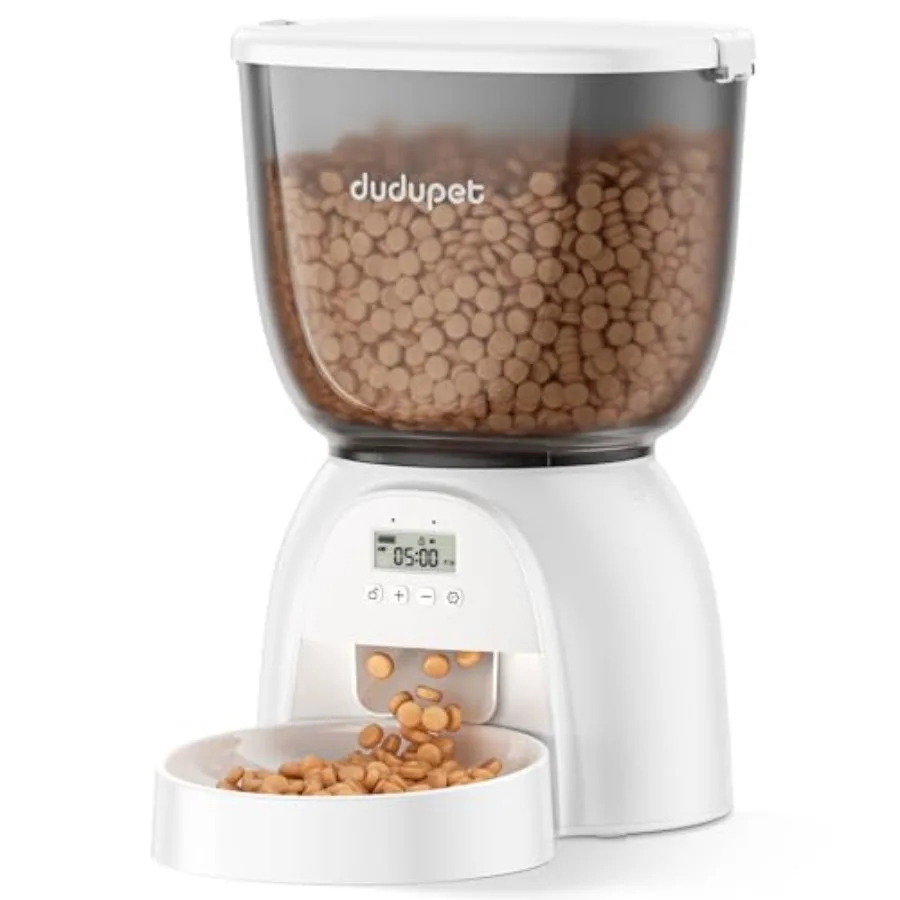 5L/21 Cup Automatic Cat Feeder, Timed Cat Dry Food Dispenser, Automatic Pet Feeders Dual Power Supply, 6 Meal Programmable 1-20