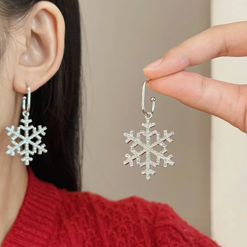

Sparkling Crystal Zircon Snowflake Pendant Earrings Hoop For Women Earrings Women New Year Party Jewelry Gift