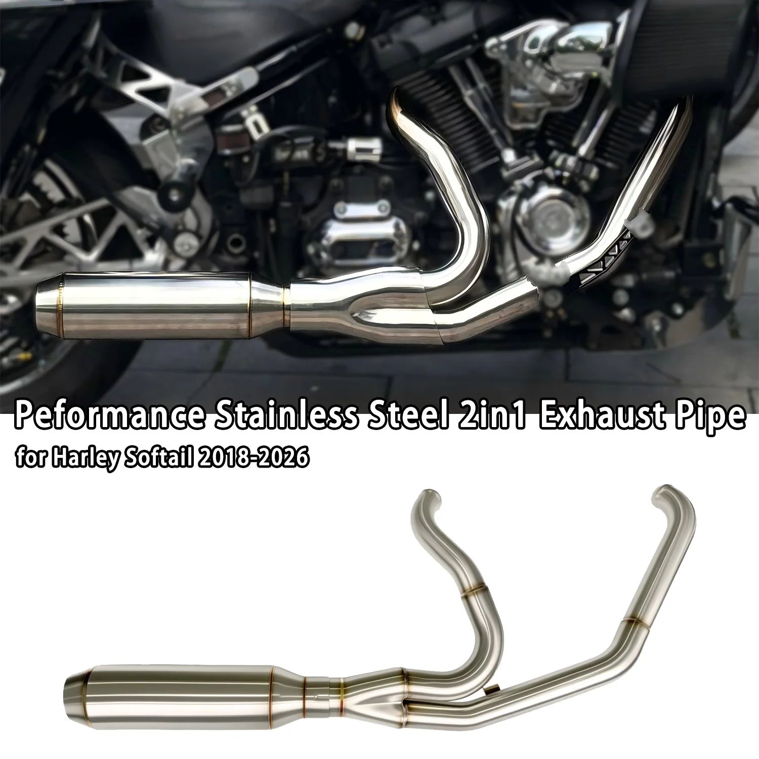 

Performance Stainless Steel 2 in 1 Exhaust Pipe System for Harley Softail 2018-2026 Motorcycle Parts