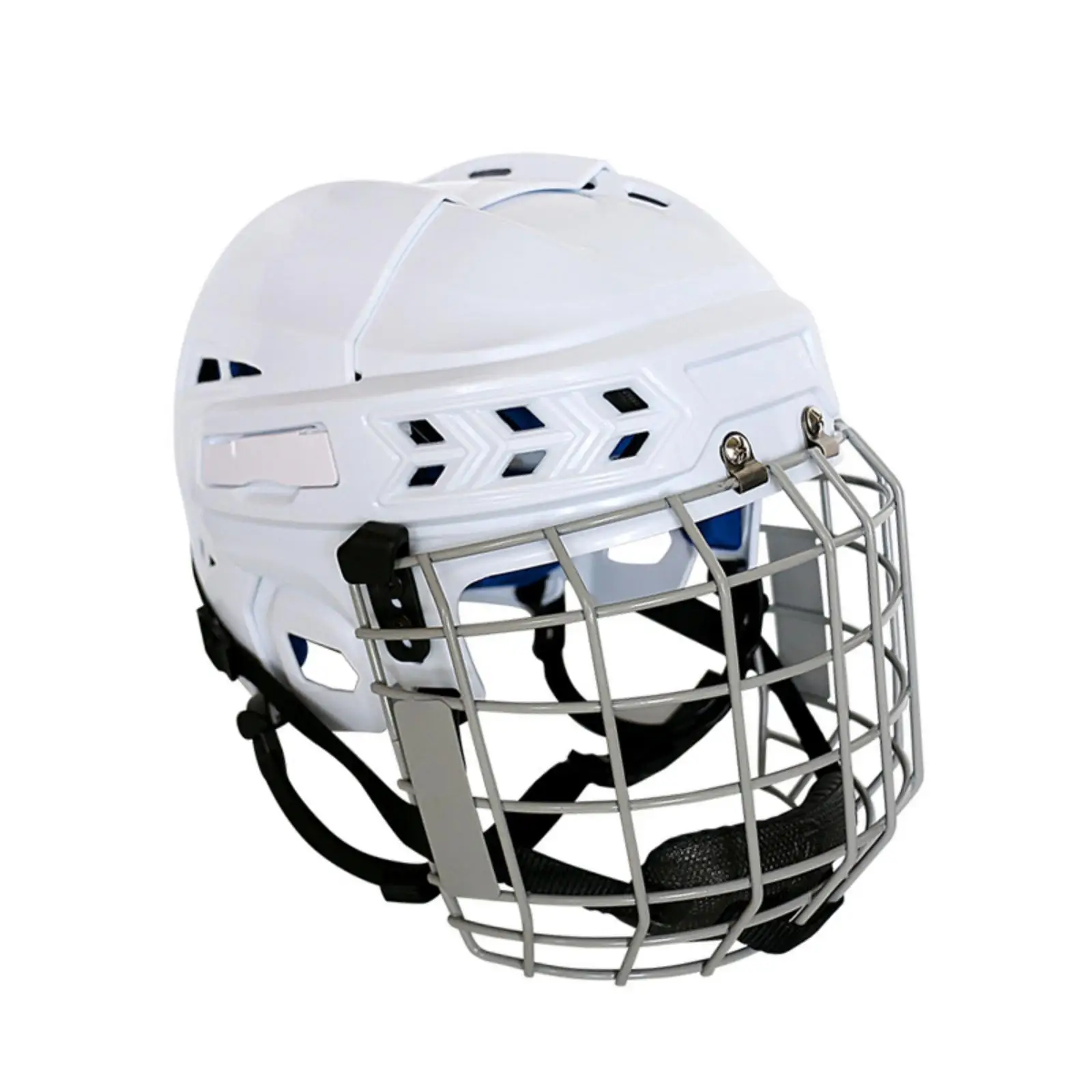 Sports Head Protector with Face Cage Hockey Helmet Secure Fit Chin Strap Blue Interior Padding for Ice Play