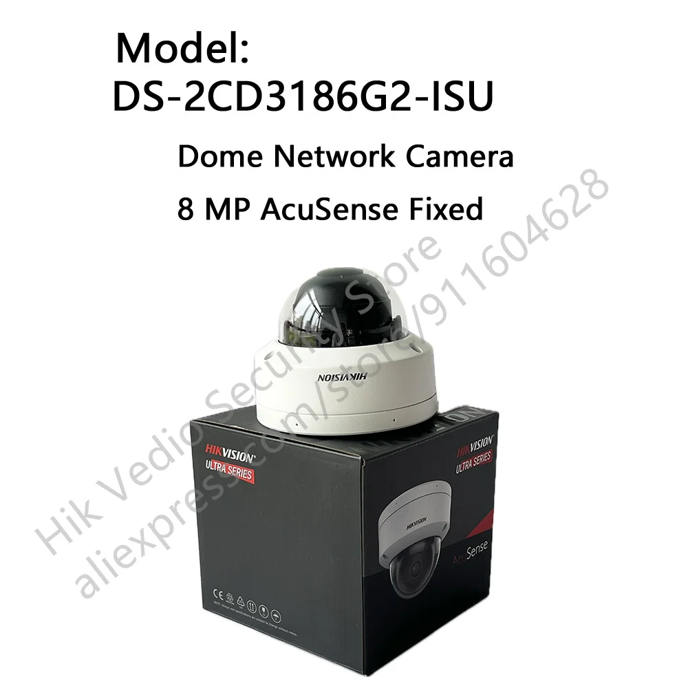 Original Hikvision DS-2CD3186G2-ISU 4K 8 MP AcuSense IR Câmera de rede dome fixa DarkFighter