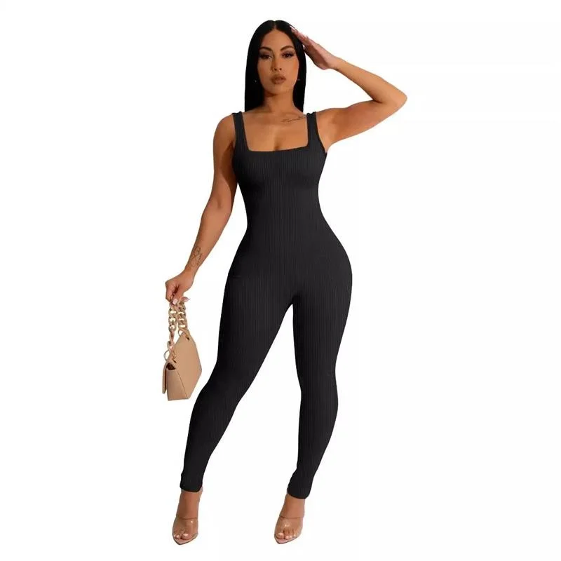 순색 민소매 조끼 원피스 리브드 스퀘어 칼라 백리스 힙업 슬리밍 여성 크로스보더 패션