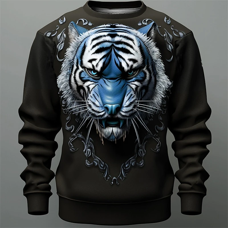 Funny 3D Tiger Print Sweatshirts For Men Hip Hop Trend Harajuku Streetwear Casual O-neck Loose Pullover Autumn Long Sleeved Tops