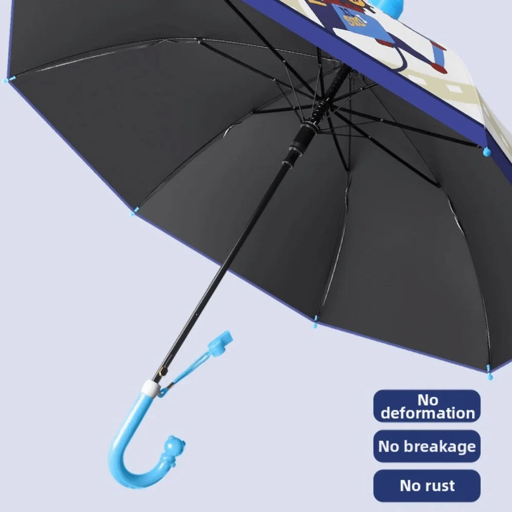 New Cartoon Pattern Child Umbrella with Storage Pouch Whistle Rain Sun Umbrella Multi-functional Long Handle Umbrella Daily Use