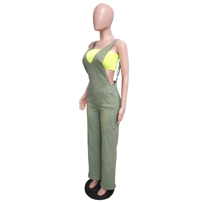 Slergiri 여성용 슬림 피트 신축성있는 워시 데님 전체 점프 슈트 streetwear 레트로 지퍼 백 포켓 올드 와이드 레그 점프 슈트