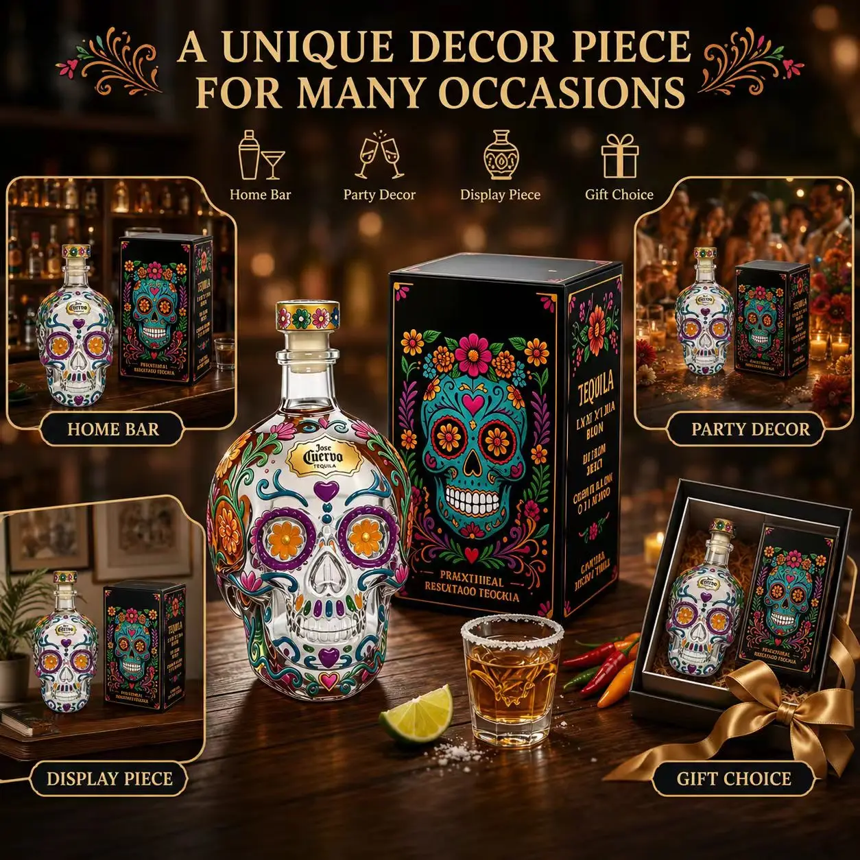 Creative Skeleton Glass Bottle Whiskey Vodka Storage Bottle Ghost House Desktop Halloween Atmosphere Ornament