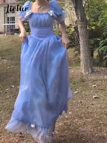 Jielur France Fairy Sweet Dress Women Vintage Evening Party Midi Dresses Casual Designer Chic Princess Retro White Dress